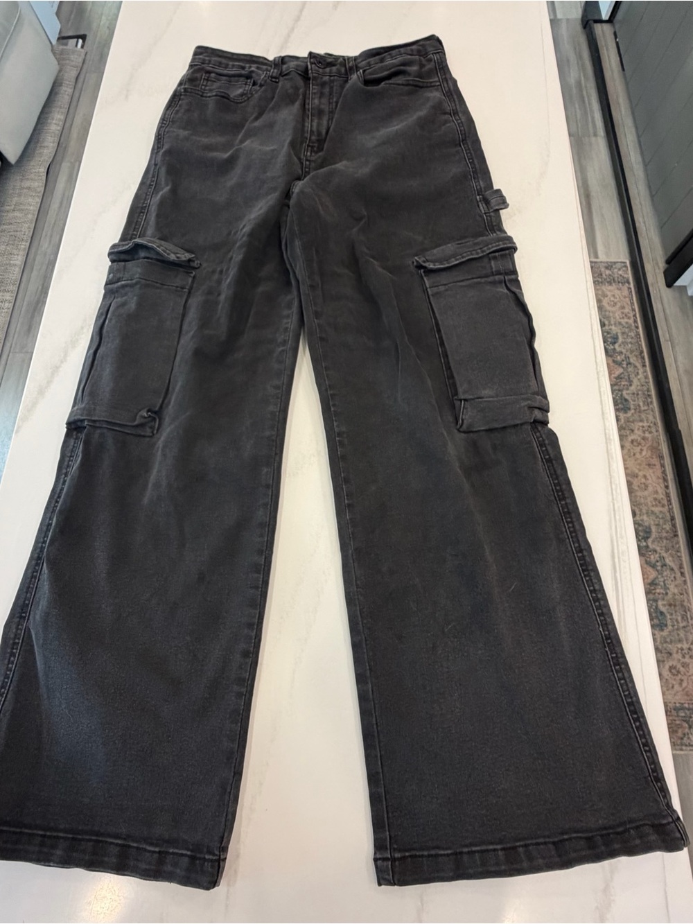 Ivonne Black Wide-Leg baggy Cargo Jeans size 10